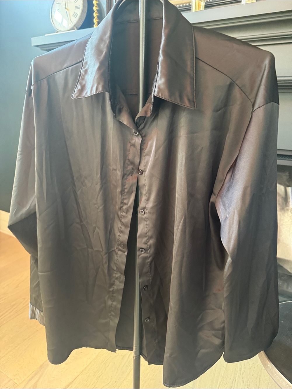 Women black Satin Button-Up Shirt
